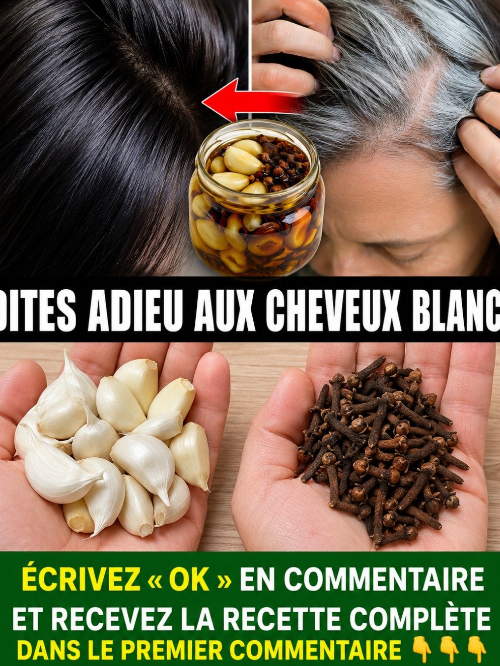 Cheveux Blancs ? Ne dépensez PLUS en teintures ! Ce remède naturel à l'ail et au clou de girofle va vous BLUFFER et transformer votre chevelure !