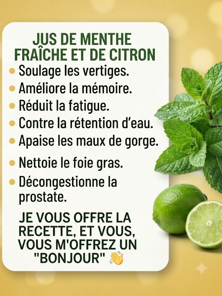 Le Secret Rafraîchissant que Votre Corps Réclame : Préparez ce Jus de Menthe et Citron en 5 Min et Sentez la Différence !