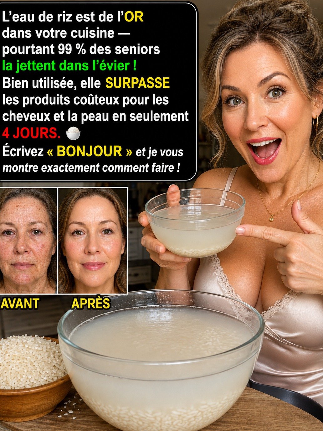 Le Secret Beauté GRATUIT que VOUS Jetez Chaque Soir : Pourquoi cette EAU de Riz Va Révolutionner Vos Cheveux et Votre Peau !