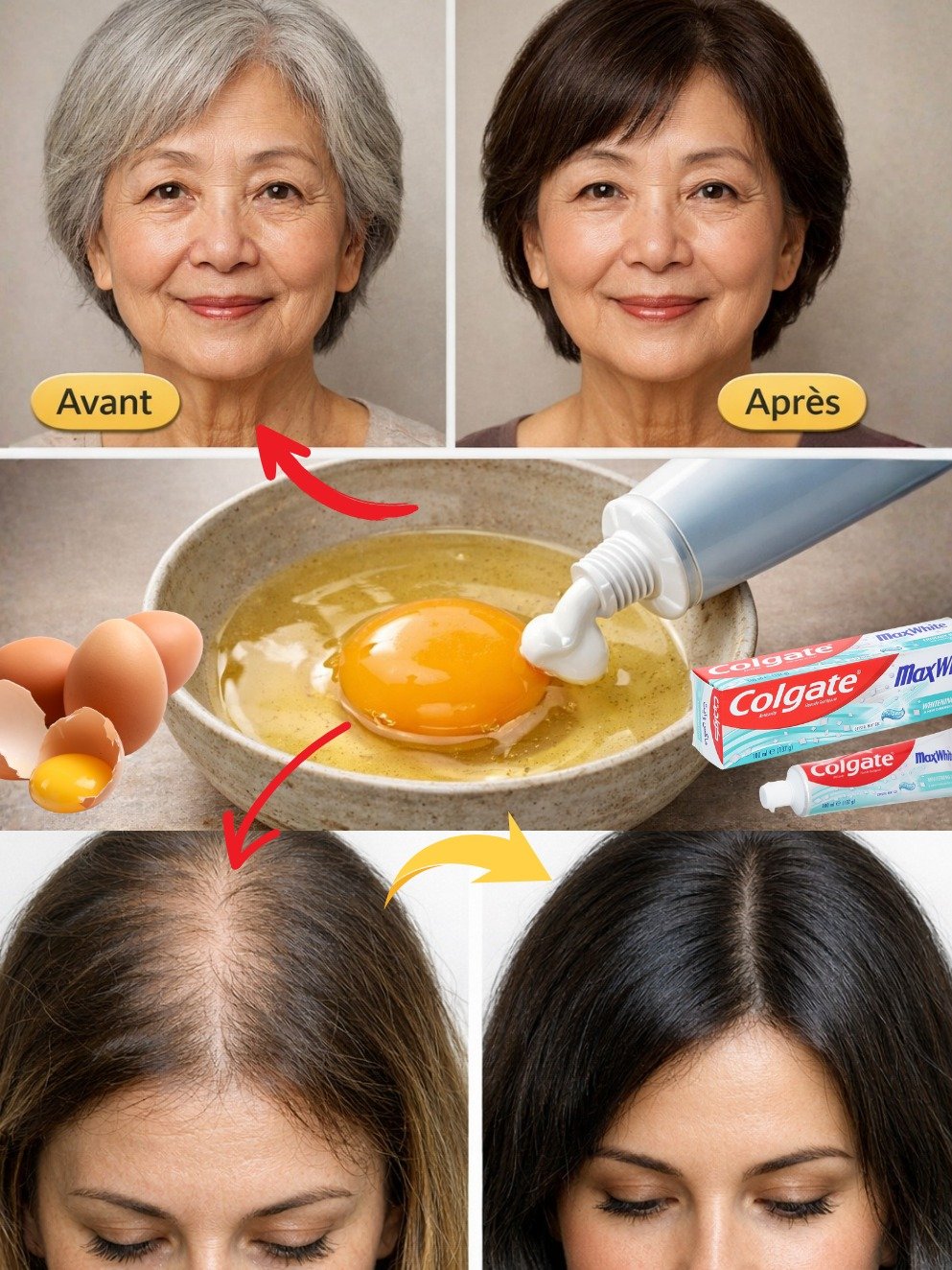 Le Secret Viral œuf + Dentifrice : L'astuce Choc pour des Cheveux de Rêve et dire Adieu aux Cheveux Gris (Vous n'allez pas en croire vos yeux !)